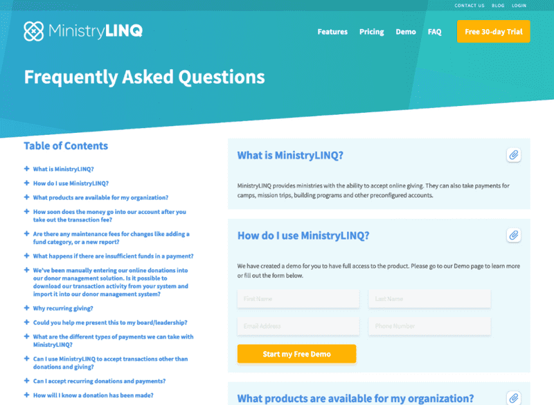 FAQ page screenshot